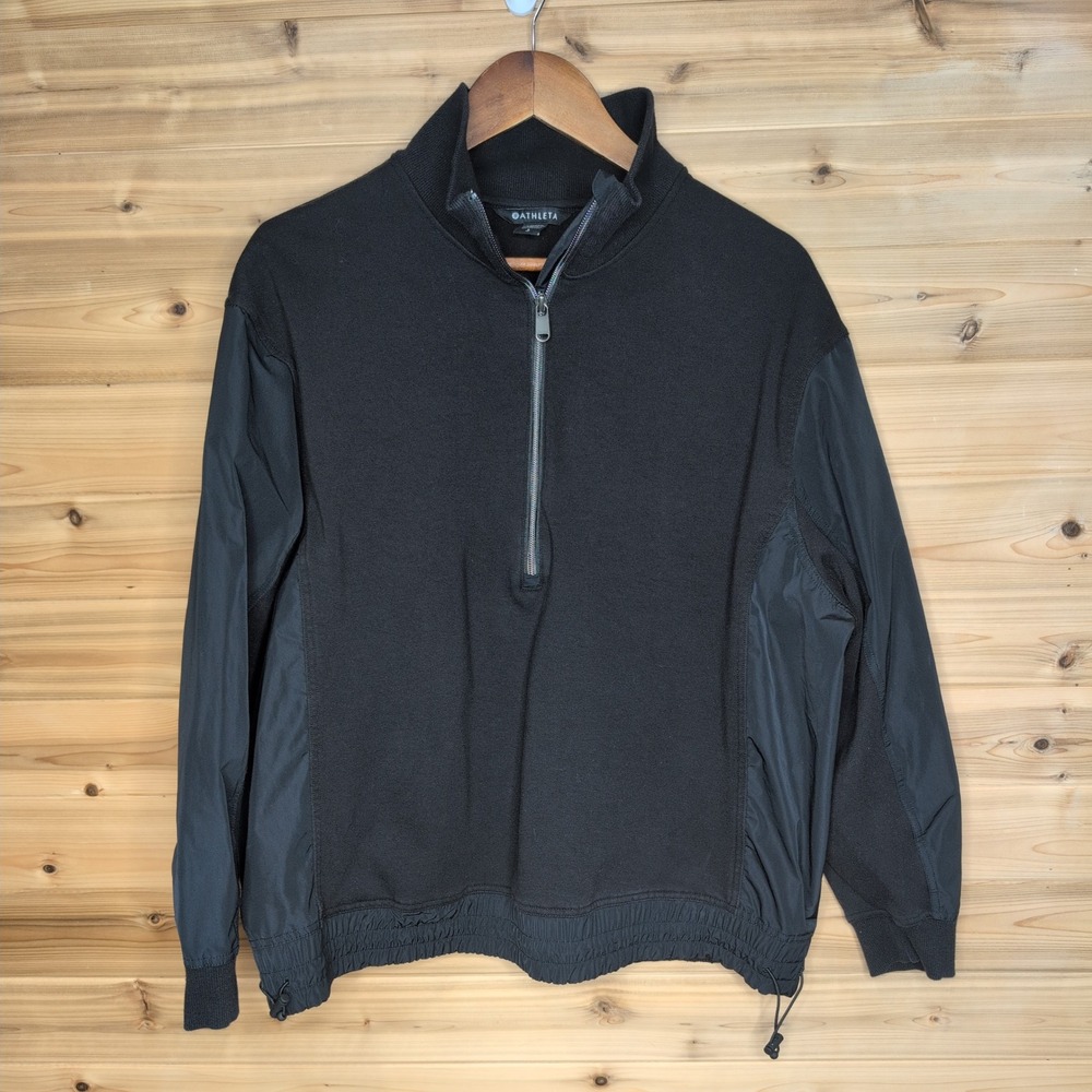 Athleta Triumph Hybrid Half Zip Sweatshirt Pullover‎ Black Womens Large 532520